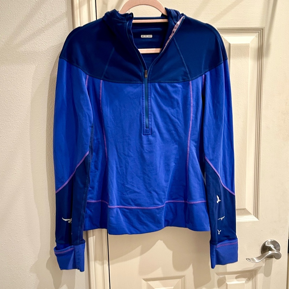 Lululemon Run Two Tone Blue Hoodie Spirit Pullover Jacket w/ Bird Pattern 10